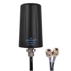 Proxicast Indoor/Outdoor 2x2 MIMO Omnidirectional WiFi Antenna - Tri-Band 2.4/5.8/6 GHz - 3-5 dBi Gain - Vandal Resistant Low Profile Fixed Through-Hole Mount - 10 ft Coax Lead w/RP-SMA, # Elements: 2x2 MIMO