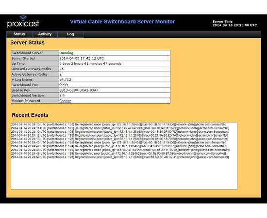 Server Status - Proxicast Virtual Cable Switchboard Server Software for Linux