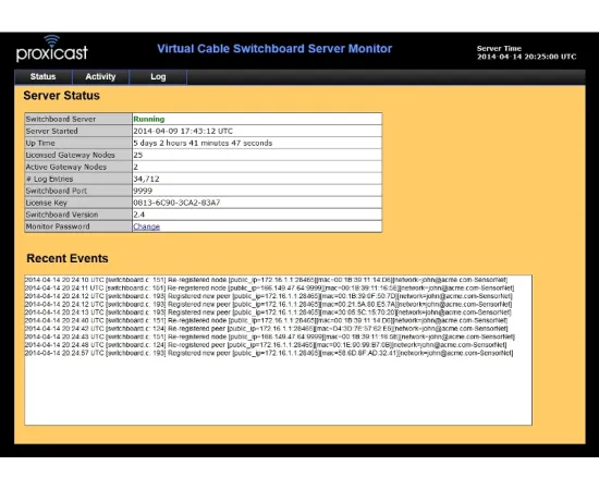 Server Status - Proxicast Virtual Cable Switchboard Server Software for Linux