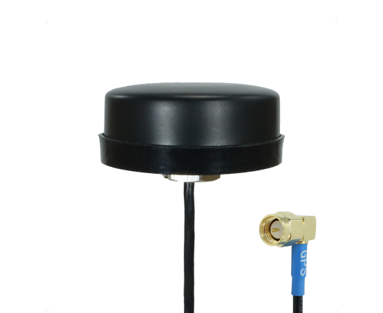 Proxicast Active/Passive GPS Antenna - Through Hole Screw Mount Puck Style with Right Angle SMA Connector on 20 inch Coax Lead - 28 dB LNA