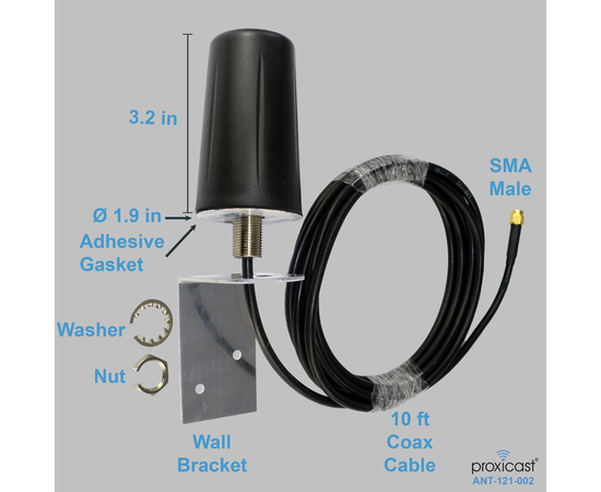 Vandal Resistant Low Profile 3G/4G/LTE Omni-Directional Antenna - 3-5 dBi Gain - Fixed Mount - 10 ft Coax Lead - For Cisco, Cradlepoint, Digi, Novatel, Pepwave, Proxicast, Sierra Wireless, and others, 4 image