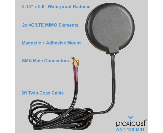 Proxicast Ultra Low Profile MIMO 4G / LTE Omni-Directional 2.5 dBi Puck Magnetic / Adhesive Mount Antenna (SMA) for Verizon, AT&T, Sprint and others, Mounting Style: Surface Mount - SMA Connectors, 5 image
