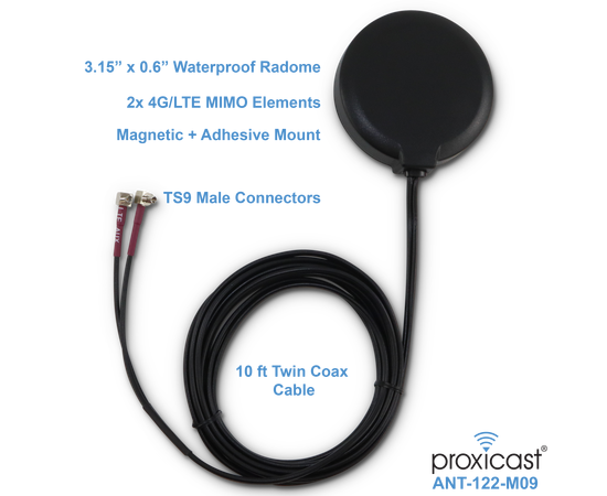 Proxicast Ultra Low Profile MIMO 4G / LTE Omni-Directional 2.5 dBi Puck Magnetic / Adhesive Mount Antenna for AT&T Nighthawk M1 / M5, Velocity 2, MF985, Verizon Jetpack 8800L and other TS9 Devices, Mounting Style: Surface Mount - TS9 Connectors, 5 image