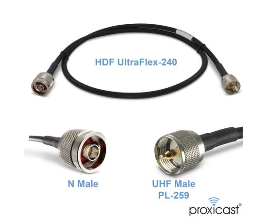 Proxicast 3 ft Ultra Flexible PL259 Male - N Male Low Loss Coax Cable Jumper Assembly for CB / UHF / VHF / Shortwave / HAM / Amateur Radio Equipment and Antennas - 50 Ohm, 2 image Proxicast 3 ft Ultra Flexible PL259 Male - N Male Low Loss Coax Cable Jumper Assembly for CB / UHF / VHF / Shortwave / HAM / Amateur Radio Equipment and Antennas - 50 Ohm, 2 image