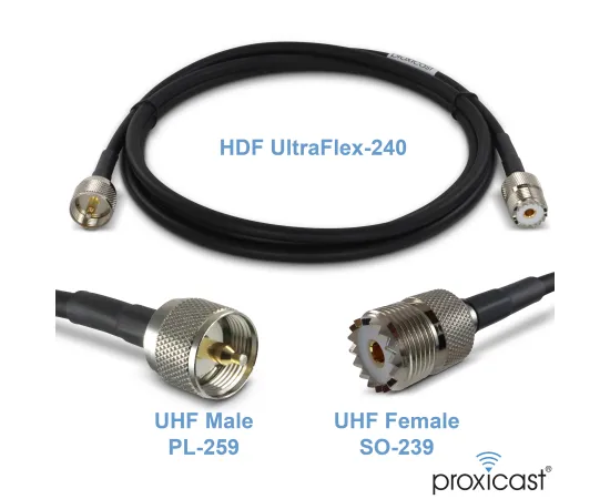 Proxicast Ultra Flexible PL259 Male - SO239 Female Low Loss Coax Extension Cable for CB / UHF / VHF / Shortwave / HAM / Amateur Radio Equipment and Antennas - 50 Ohm, Length: 6 ft, 2 image