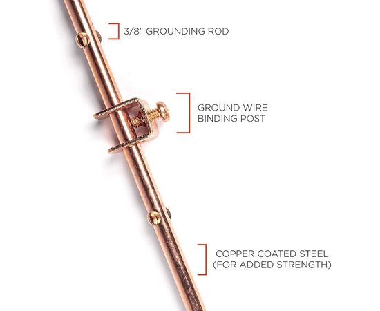 4ft Copper Grounding Rod - 3/8" Diameter - Includes Ground Rod Clamp, 2 image