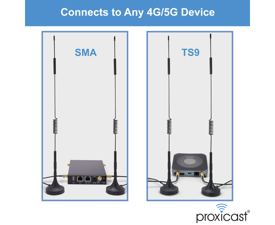 Proxicast 4G/5G External Magnetic Antenna - 7 dBi Loaded Coil with SMA & TS9 Connectors Compatible with AT&T Nighthawk, Verizon Jetpack, Cradlepoint, Pepwave, MoFi, Digi, Sierra and others - 2 Pack, 3 image