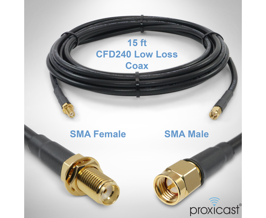 Proxicast Low-Loss Coax Extension Cable (50 Ohm) - SMA Male to SMA Female - Antenna Lead Extender for 5G/4G/LTE/Ham/ADS-B/GPS/RF Radio Use (Not for TV or WiFi), Length: 15 ft (CFD 240), 2 image