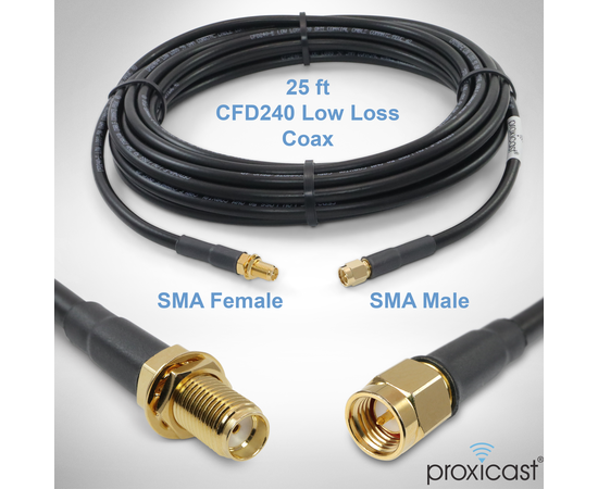 Proxicast Low-Loss Coax Extension Cable (50 Ohm) - SMA Male to SMA Female - Antenna Lead Extender for 5G/4G/LTE/Ham/ADS-B/GPS/RF Radio Use (Not for TV or WiFi), Length: 25 ft (CFD 240), 2 image