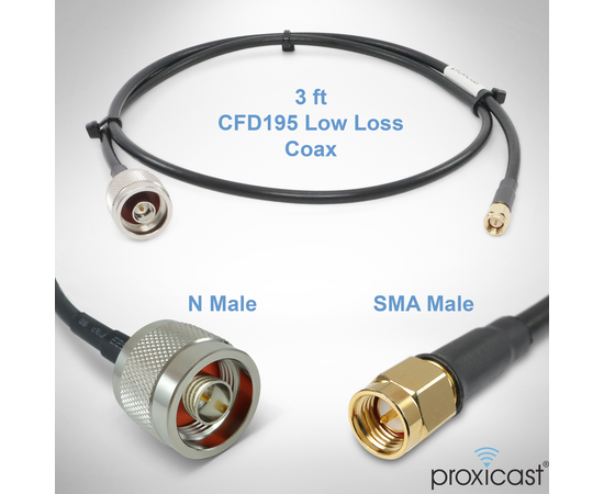 Proxicast Low-Loss Coax Extension Cable (50 Ohm) - SMA Male to N Male - for 4G/LTE/5G/Ham/ADS-B/GPS/RF Radio to Antenna or Surge Arrester Use (Not for TV or WiFi), Length: 3 ft (CFD 195), 2 image
