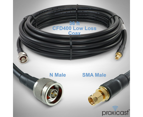 Proxicast Low-Loss Coax Extension Cable (50 Ohm) - SMA Male to N Male - for 4G/LTE/5G/Ham/ADS-B/GPS/RF Radio to Antenna or Surge Arrester Use (Not for TV or WiFi), Length: 36 ft (CFD 400), 2 image