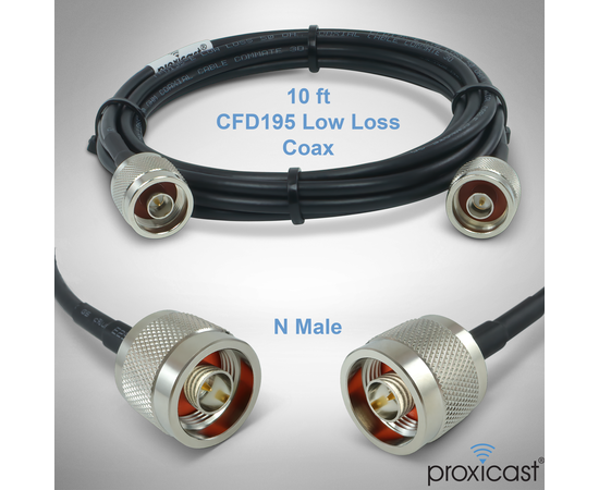 Proxicast Low-Loss Coax Jumper Cable (50 Ohm) - N-Male to N-Male - Radio to Surge Arrestor or Antenna, Cable Length: 10 ft (CFD 195), 2 image