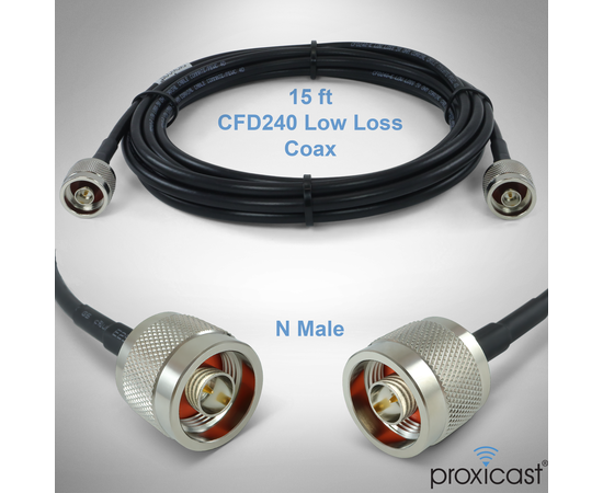 Proxicast Low-Loss Coax Jumper Cable (50 Ohm) - N-Male to N-Male - Radio to Surge Arrestor or Antenna, Cable Length: 15 ft (CFD 240), 2 image