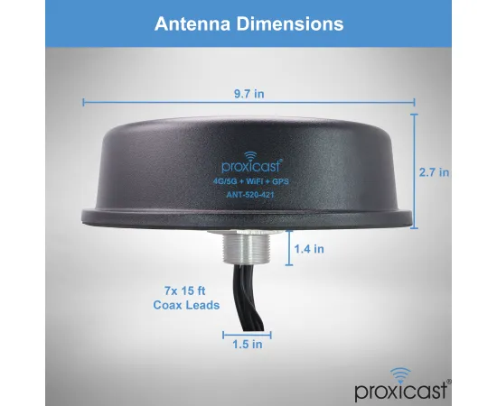 Proxicast 7-in-1 Pro-Grade MIMO 4G/5G + WiFi + GPS Flexible Combination Screw Mount Vehicle Antenna (Top Hat), 5 image