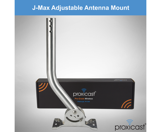 Proxicast Pro-Grade J-Max 100% Aluminum Rustproof Antenna Mount - Universal Outdoor Adjustable Pivot/Lock Bracket & J-Pipe Mast (1.5" x 18" Pole) for Wall, Eave, Gable, Chimney or Roof Mounting, Material: Aluminum, 2 image