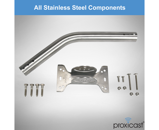 Proxicast Pro-Grade J-Max-XL 100% Stainless Steel Rustproof Antenna Mount - Universal Outdoor Adjustable Pivot/Lock Bracket & J-Pipe Mast (1.5" x 36" Pole) for Wall, Eave, Gable, Chimney or Roof Mounting, Material: Stainless Steel, 4 image