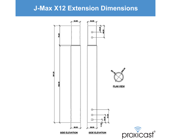 12 inch Stainless Steel Extension Pole for Proxicast J-Max Antenna Mounts, Material: Stainless Steel, Extension Length: 12 inch, 7 image