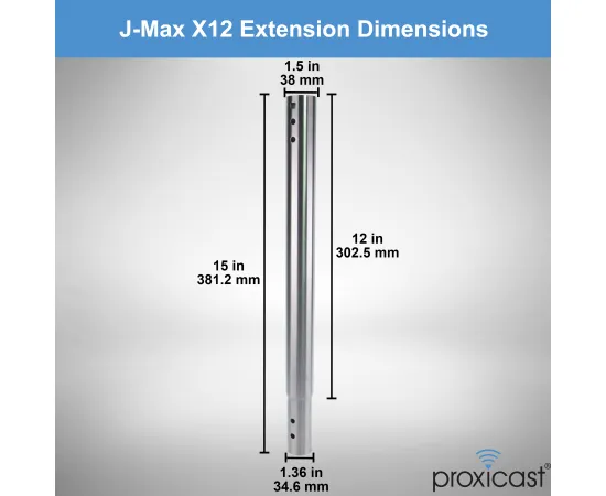 12 inch Stainless Steel Extension Pole for Proxicast J-Max Antenna Mounts, Material: Stainless Steel, Extension Length: 12 inch, 6 image