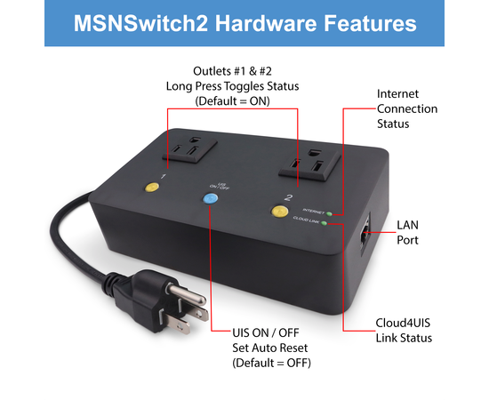 MSNSwitch2 Internet Enabled IP Remote Power Switch with Reboot - Control via Smartphone App, Cloud Service, Web Browser, API, Skype or Google Chat - 2 Independent AC Power Outlets (Model UIS-722b), 6 image