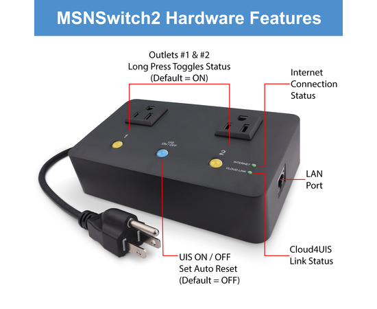 MSNSwitch2 Internet Enabled IP Remote Power Switch with Reboot - Control via Smartphone App, Cloud Service, Web Browser or API - 2 Independent AC Power Outlets (Model UIS-722b), 6 image