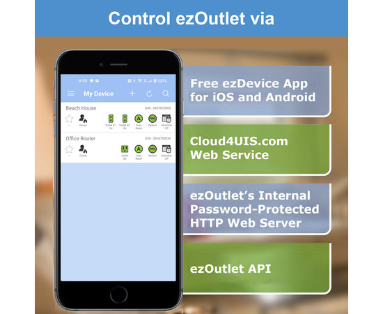ezOutlet5-2R - Dual Outlet Internet Enabled IP & WiFi Remote Power Switch with Automatic Reboot - iOS | Android | Cloud | 2 Web Controllable AC Power Outlets - Model EZ-73a, # Outlets: 2, 7 image