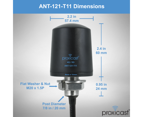 Proxicast Pro-Grade SISO 4G/5G Vandal Resistant Low-Profile Through-Hole Mount Omni-Directional Antenna, Color: Black, Cable Length: 2 ft, 7 image