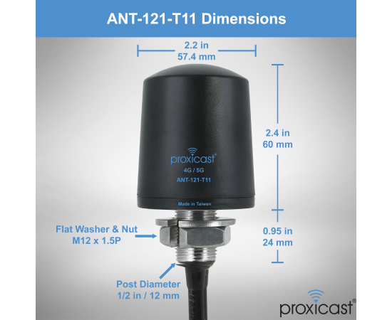 Proxicast Pro-Grade SISO 4G/5G Vandal Resistant Low-Profile Through-Hole Mount Omni-Directional Antenna, Color: Black, Cable Length: 6 ft, 7 image