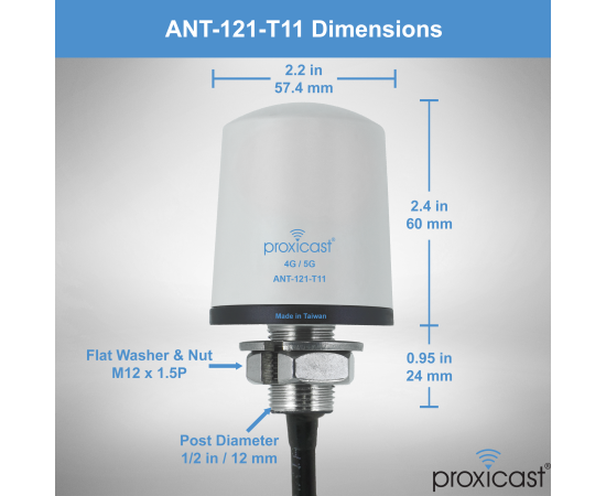 Proxicast Pro-Grade SISO 4G/5G Vandal Resistant Low-Profile Through-Hole Mount Omni-Directional Antenna, Color: White, Cable Length: 2 ft, 7 image