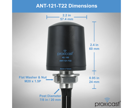 Proxicast Pro-Grade 2x2 MIMO 4G/5G Vandal Resistant Low-Profile Through-Hole Mount Omni-Directional Antenna, Color: Black, Cable Length: 6 ft, 6 image