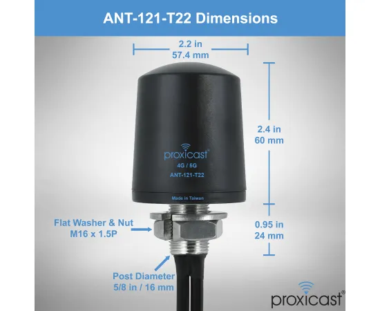 Proxicast Pro-Grade 2x2 MIMO 4G/5G Vandal Resistant Low-Profile Through-Hole Mount Omni-Directional Antenna, Color: Black, Cable Length: 6 ft, 6 image