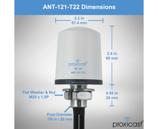 Proxicast Pro-Grade 2x2 MIMO 4G/5G Vandal Resistant Low-Profile Through-Hole Mount Omni-Directional Antenna, Color: White, Cable Length: 6 ft, 6 image