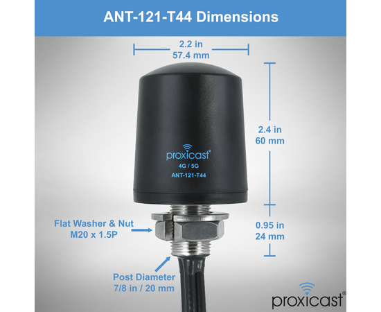 Proxicast Pro-Grade 4x4 MIMO 4G/5G Vandal Resistant Low-Profile Through-Hole Mount Omni-Directional Antenna, Color: Black, Cable Length: 2 ft, 7 image