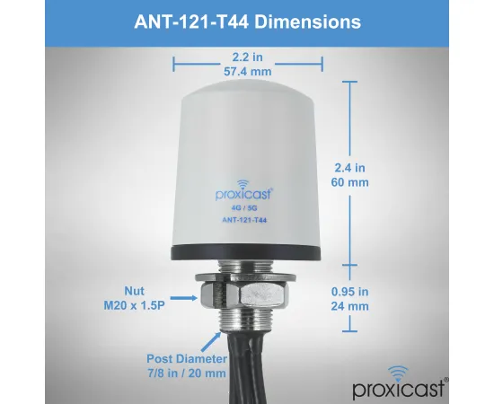 Proxicast Pro-Grade 4x4 MIMO 4G/5G Vandal Resistant Low-Profile Through-Hole Mount Omni-Directional Antenna, Color: White, Cable Length: 2 ft, 7 image