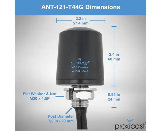 Proxicast Pro-Grade 5-in-1 Combo Antenna - 4x4 MIMO 5G + GPS - Vandal Resistant Low Profile Omnidirectional Hole Mount, Color: Black, Cable Length: 6 ft, 6 image
