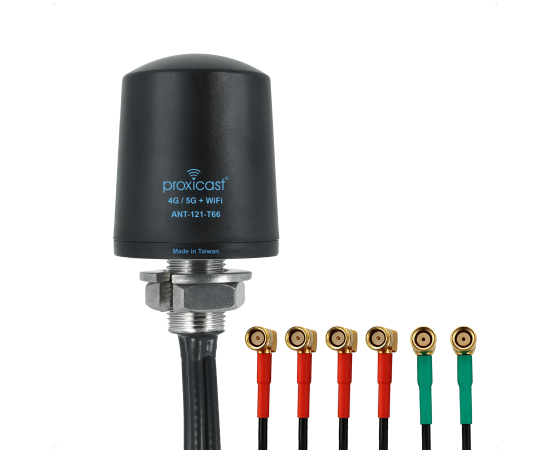 Proxicast Pro-Grade 6-in-1 Low-Profile Omni-Directional MIMO Through Hole Mount Antenna - (4x 5G + 2x WiFi) - 2 ft Coax - Black