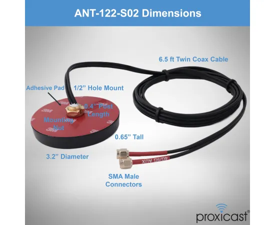 Proxicast Ultra Low Profile MIMO 4G / 5G Omni-Directional Screw-Mount Antenna for Verizon, AT&T (and Others) Modems & Routers with SMA External Antenna Jacks, Mounting Style: Through Hole Mount - SMA Connectors, 7 image