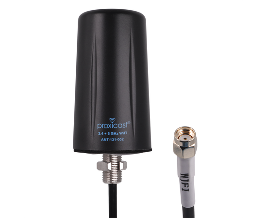 Proxicast Indoor / Outdoor Omnidirectional WiFi Antenna - Tri-Band 2.4/5.8/6 GHz - 3-5 dBi Gain - Vandal Resistant Low Profile Fixed Through-Hole Mount - 10 ft Coax Lead w/RP-SMA, # Elements: SISO - 1 lead