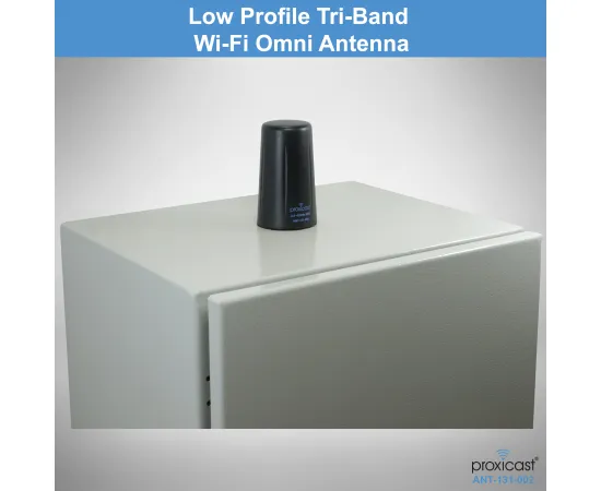 Proxicast Indoor / Outdoor Omnidirectional WiFi Antenna - Tri-Band 2.4/5.8/6 GHz - 3-5 dBi Gain - Vandal Resistant Low Profile Fixed Through-Hole Mount - 10 ft Coax Lead w/RP-SMA, # Elements: SISO - 1 lead, 2 image