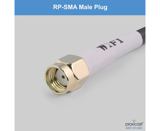 Proxicast Indoor / Outdoor Omnidirectional WiFi Antenna - Tri-Band 2.4/5.8/6 GHz - 3-5 dBi Gain - Vandal Resistant Low Profile Fixed Through-Hole Mount - 10 ft Coax Lead w/RP-SMA, # Elements: SISO - 1 lead, 4 image