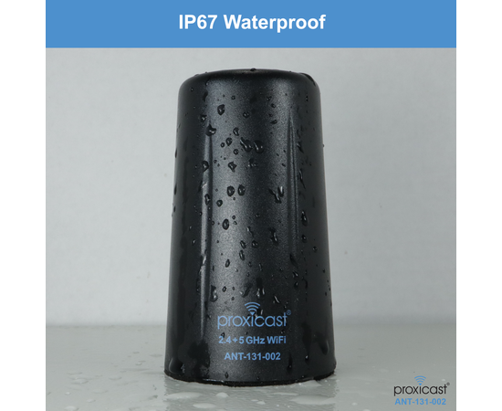 Proxicast Indoor / Outdoor Omnidirectional WiFi Antenna - Tri-Band 2.4/5.8/6 GHz - 3-5 dBi Gain - Vandal Resistant Low Profile Fixed Through-Hole Mount - 10 ft Coax Lead w/RP-SMA, # Elements: SISO - 10 ft lead, 7 image