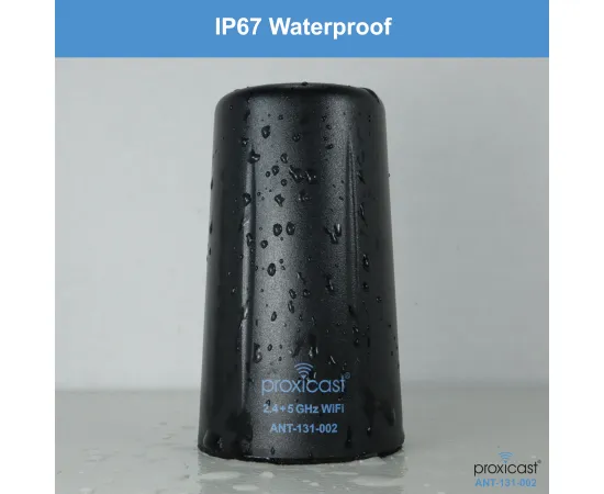 Proxicast Indoor / Outdoor Omnidirectional WiFi Antenna - Tri-Band 2.4/5.8/6 GHz - 3-5 dBi Gain - Vandal Resistant Low Profile Fixed Through-Hole Mount - 10 ft Coax Lead w/RP-SMA, # Elements: SISO - 1 lead, 7 image