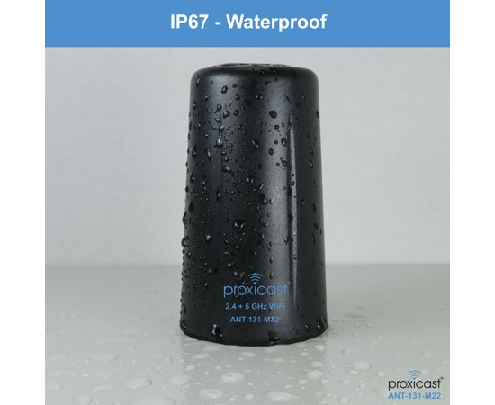 Proxicast Indoor/Outdoor 2x2 MIMO Omnidirectional WiFi Antenna - Tri-Band 2.4/5.8/6 GHz - 3-5 dBi Gain - Vandal Resistant Low Profile Fixed Through-Hole Mount - 10 ft Coax Lead w/RP-SMA, # Elements: 2x2 MIMO, 6 image