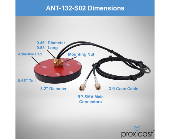 Proxicast Ultra Low Profile Triple Band Wi-Fi MIMO Puck Antenna for All Wi-Fi Frequencies (2.4, 5.8, 6 GHz) - Through Hole Screw Mount - 3 ft Coax Lead w/RP-SMA, 7 image