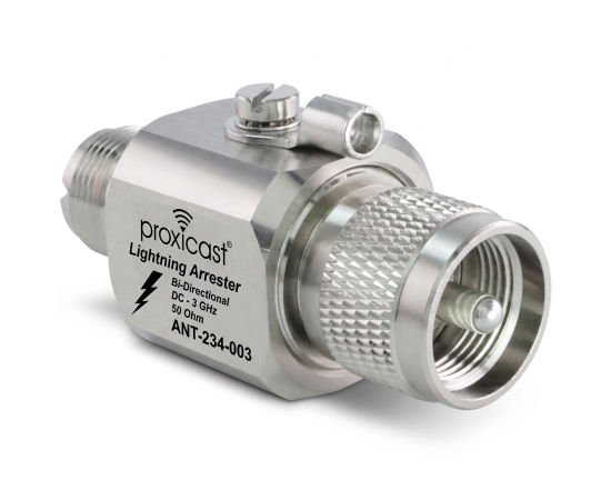 Coaxial Lightning Arrester/Suppressor with PL-259 & SO-239 (M/F) Connectors - Pro-Grade Coax Cable Surge Protector for HF, VHF, UHF, CB, Ham, Two-Way Radio and Other Antennas, Gender: UHF Male / UHF Female - V3