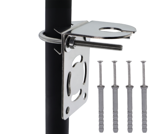 Stainless Steel L-Bracket, U-Bolt, Clamp & Fasteners for Wall or Pole Mounting for Through-Hole Antenna Posts up to 20 mm (7/8")