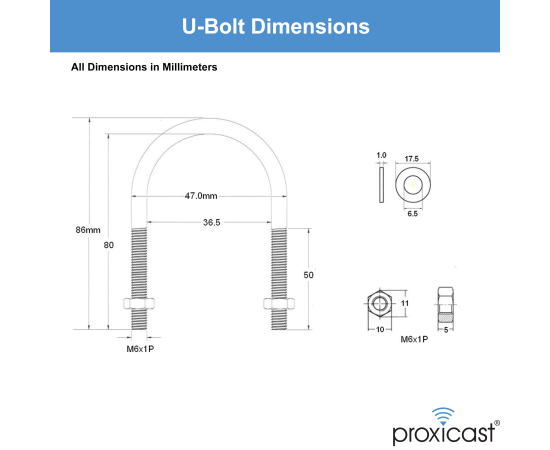 Stainless Steel L-Bracket, U-Bolt, Clamp & Fasteners for Wall or Pole Mounting for Through-Hole Antenna Posts up to 20 mm (7/8"), 5 image