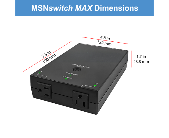 MSNswitch MAX 2-Outlet Internet Enabled Power Switch with Auto Reboot, Power Metering, Surge Protection & Noise Filtration - Ethernet & WiFi - Control via Smartphone, Cloud or API (Model UIS-801bc), MSNSwitch Variants: MAX, 9 image
