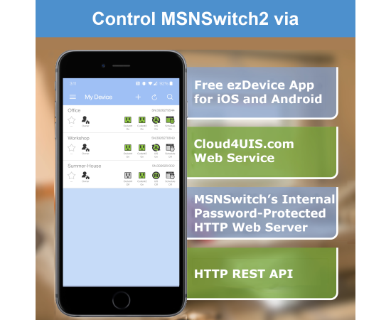 MSNSwitch2 Internet Enabled IP Remote Power Switch with Reboot - Control via Smartphone App, Cloud Service, Web Browser or API - 2 Independent AC Power Outlets (Model UIS-722T), 3 image